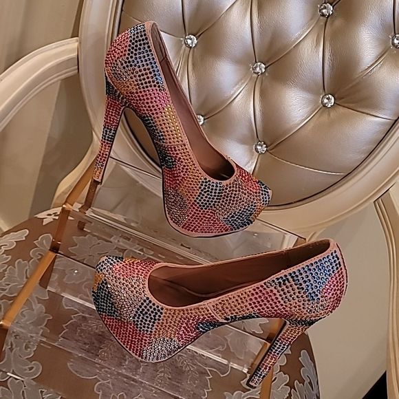 Breckelle's Multicolor Rhinestone Platform Stilettos - Picture 2 of 16
